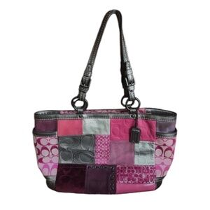 Coach Limited Edition Patchwork Leather Shoulder Tote Bag Satchel Suede Pink Tag